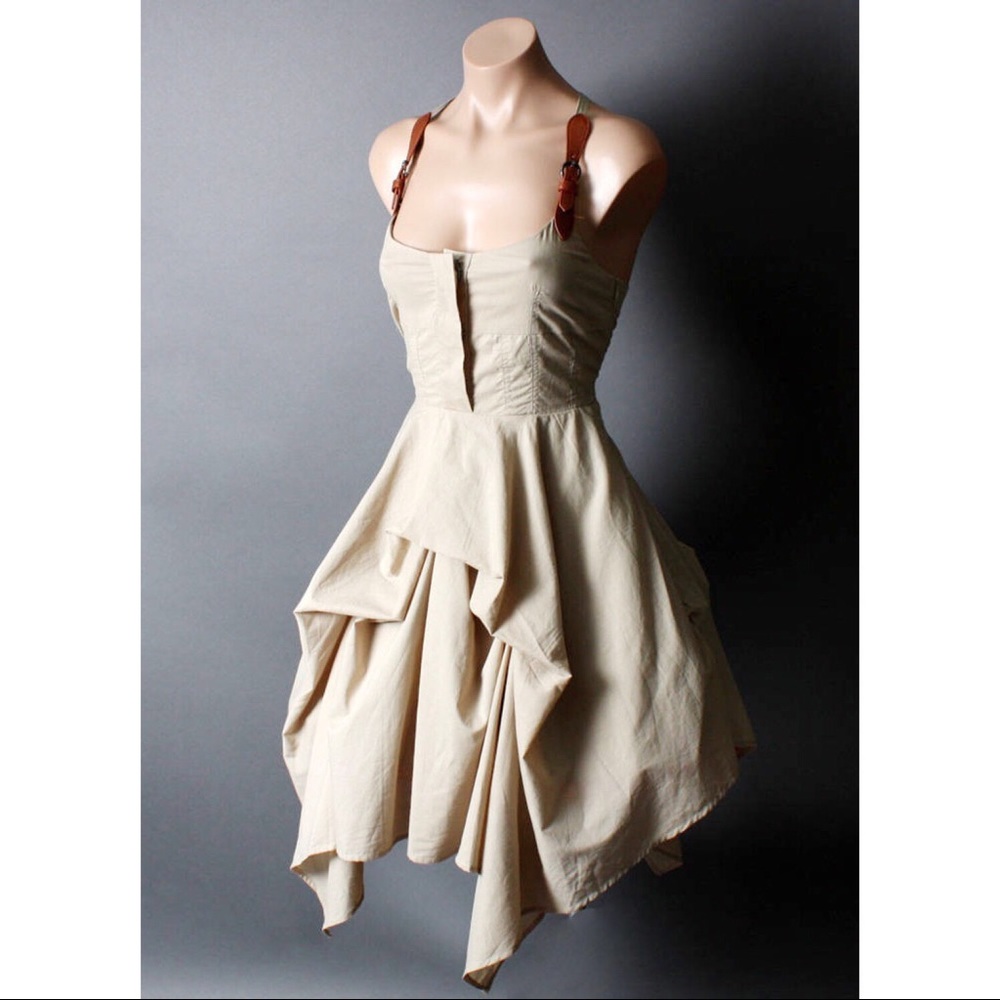 Khaki Brown Steampunk Victorian Gothic Desert Suspender Bustle Dress S M L XL